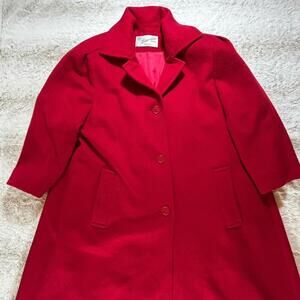Vintage 50s Fashionbilt Petite Red Wool Swing Coat 3/4 Sleeve Shoulder Pads 14
